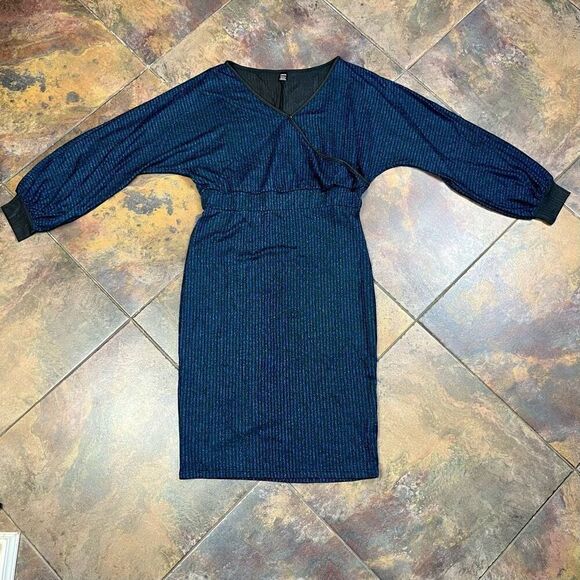 SHEIN Privé Surplice Neck Lantern Sleeve Bodycon Dress XL - Picture 3 of 11